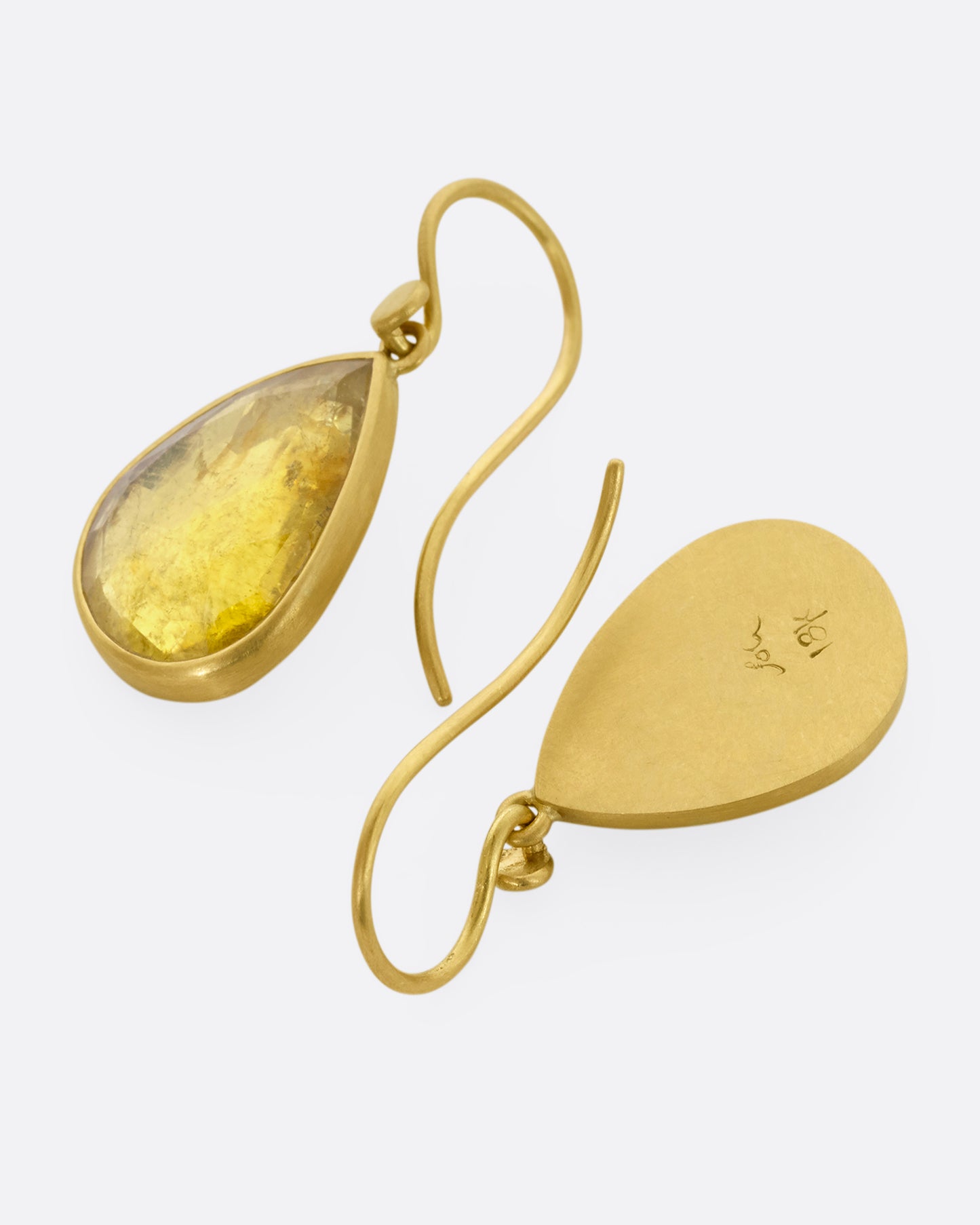 yellow gold yellow tourmaline earrings shown from the back