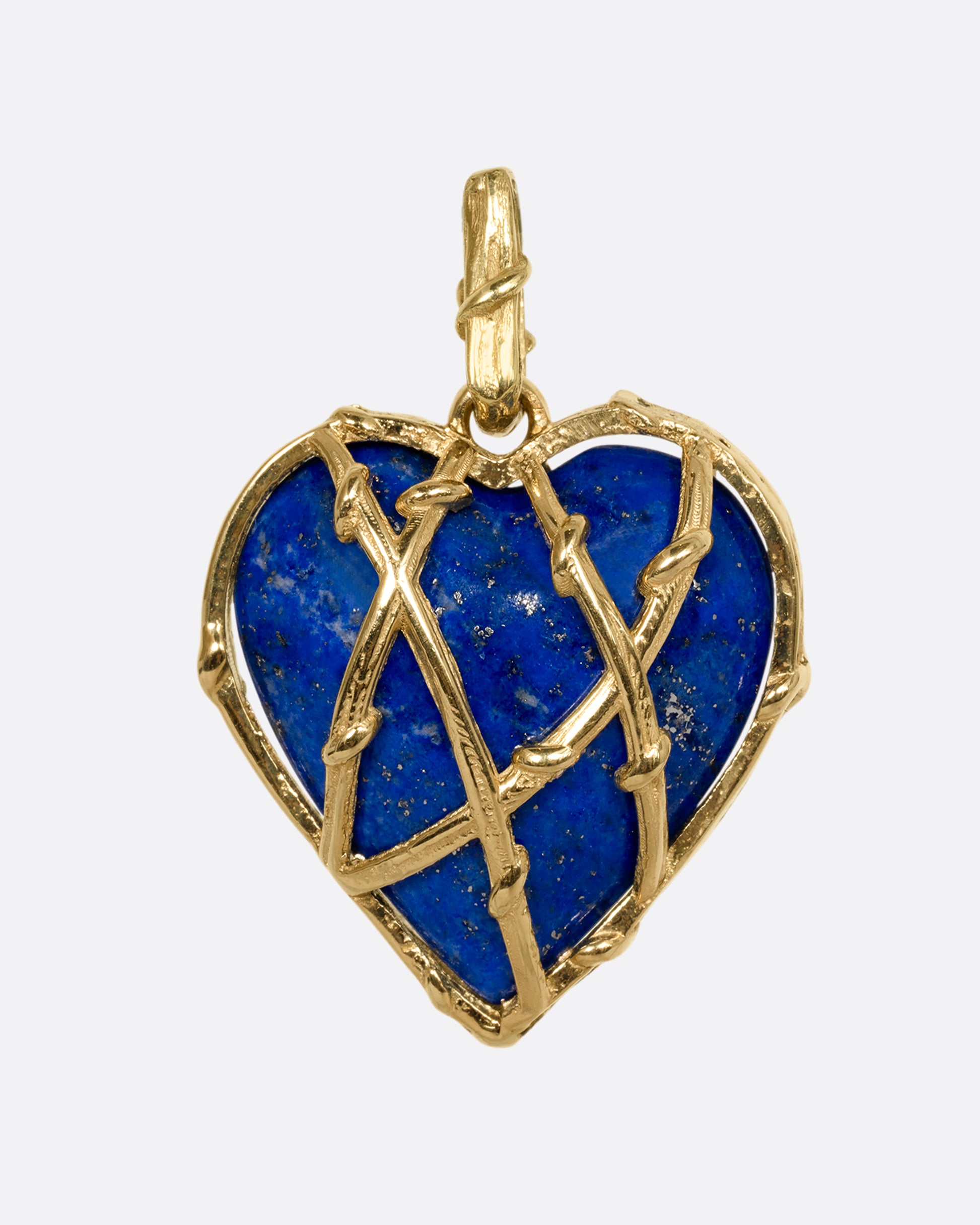 yellow gold heart shaped lapis charm shown from the front