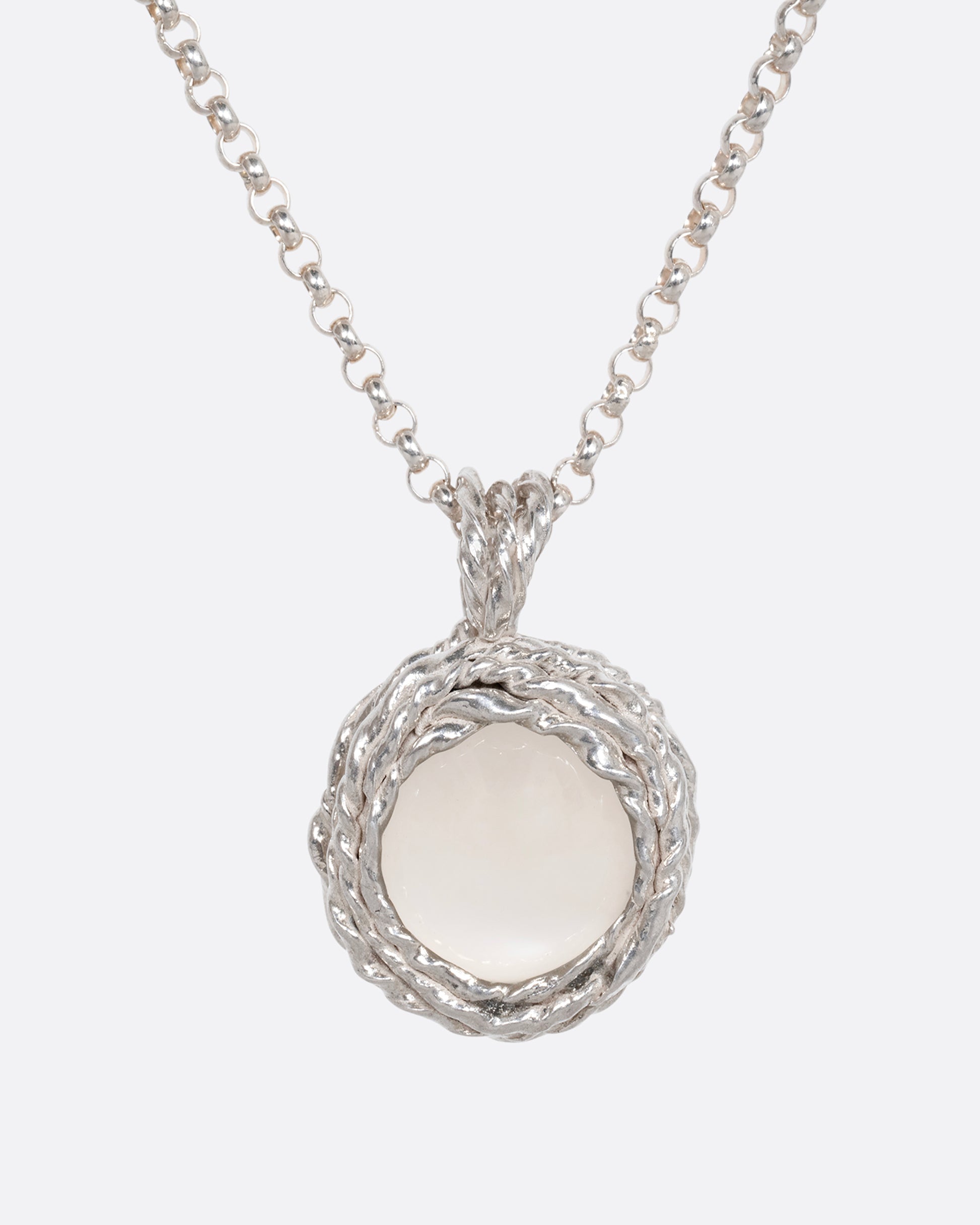 sterling silver necklace with a moonstone shown from the front