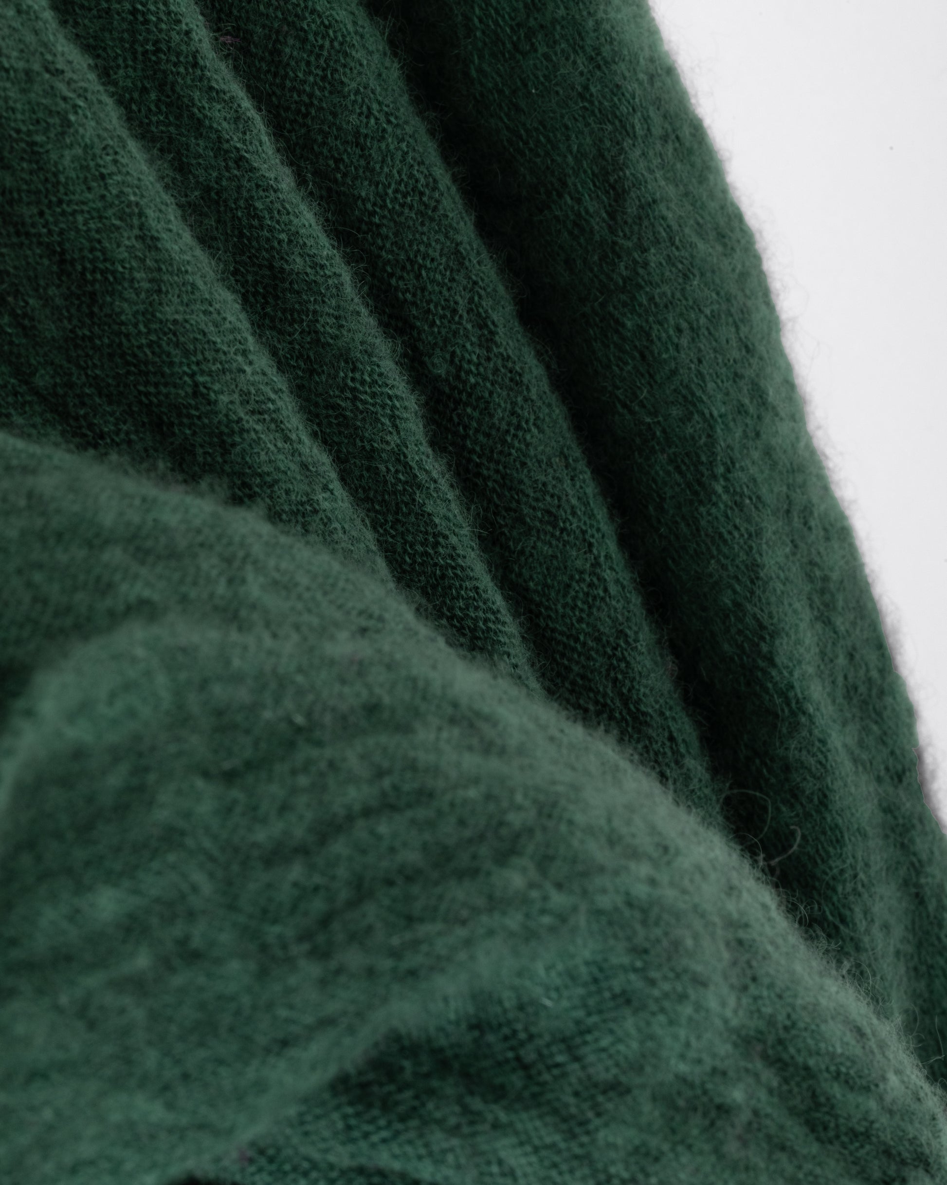 A green cashmere scarf, close up.