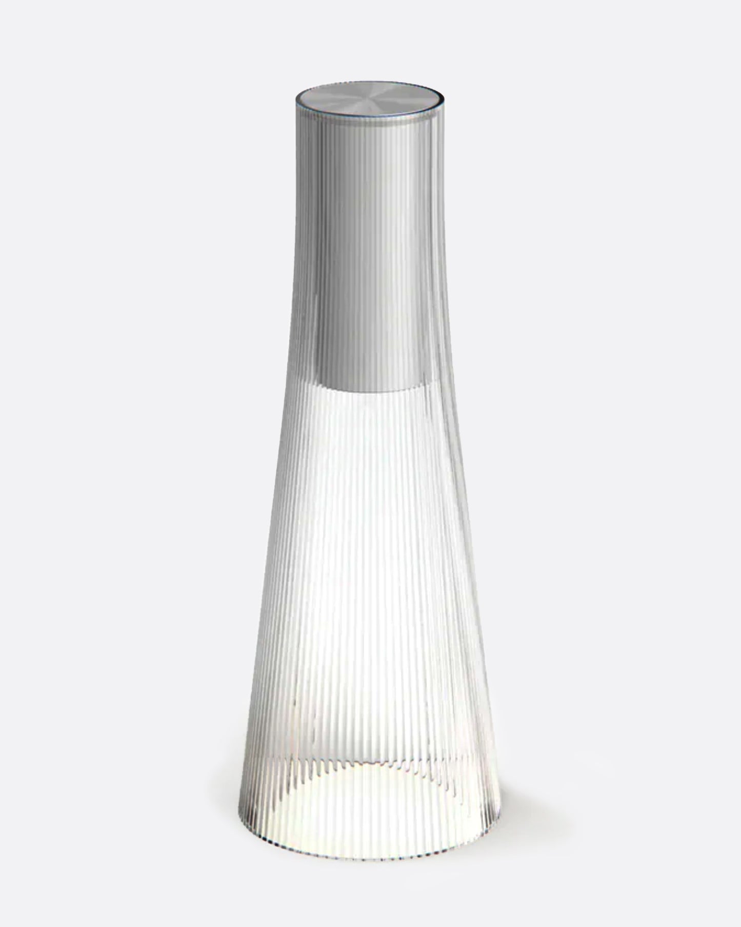 A rechargeable flared table lamp in a silver color way.