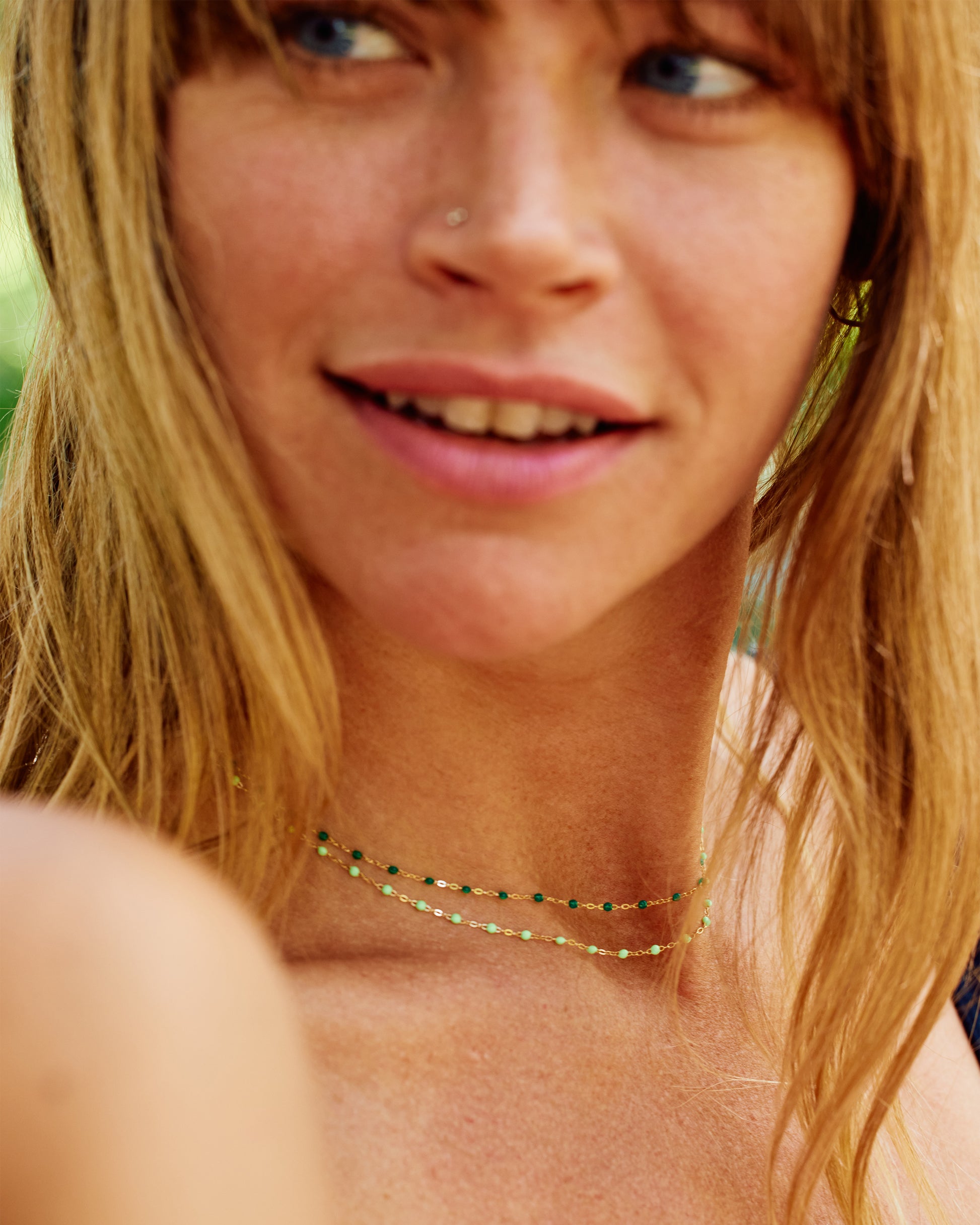 Thin 18k yellow gold chain necklace with resin beads. Each necklace is hand dipped in melted resin to create the beaded effect. 