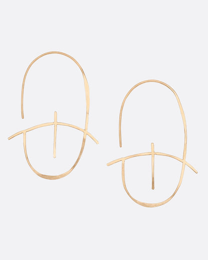 Gold wire oval hoop earrings, the pair from the front