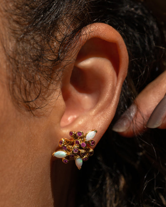 Opal and Sapphire Starburst Stud Earrings