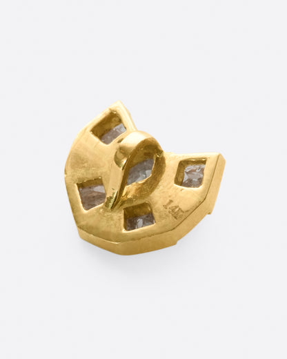 Yellow gold diamond half circle pendant, back of the pendant showing the bail and open settings