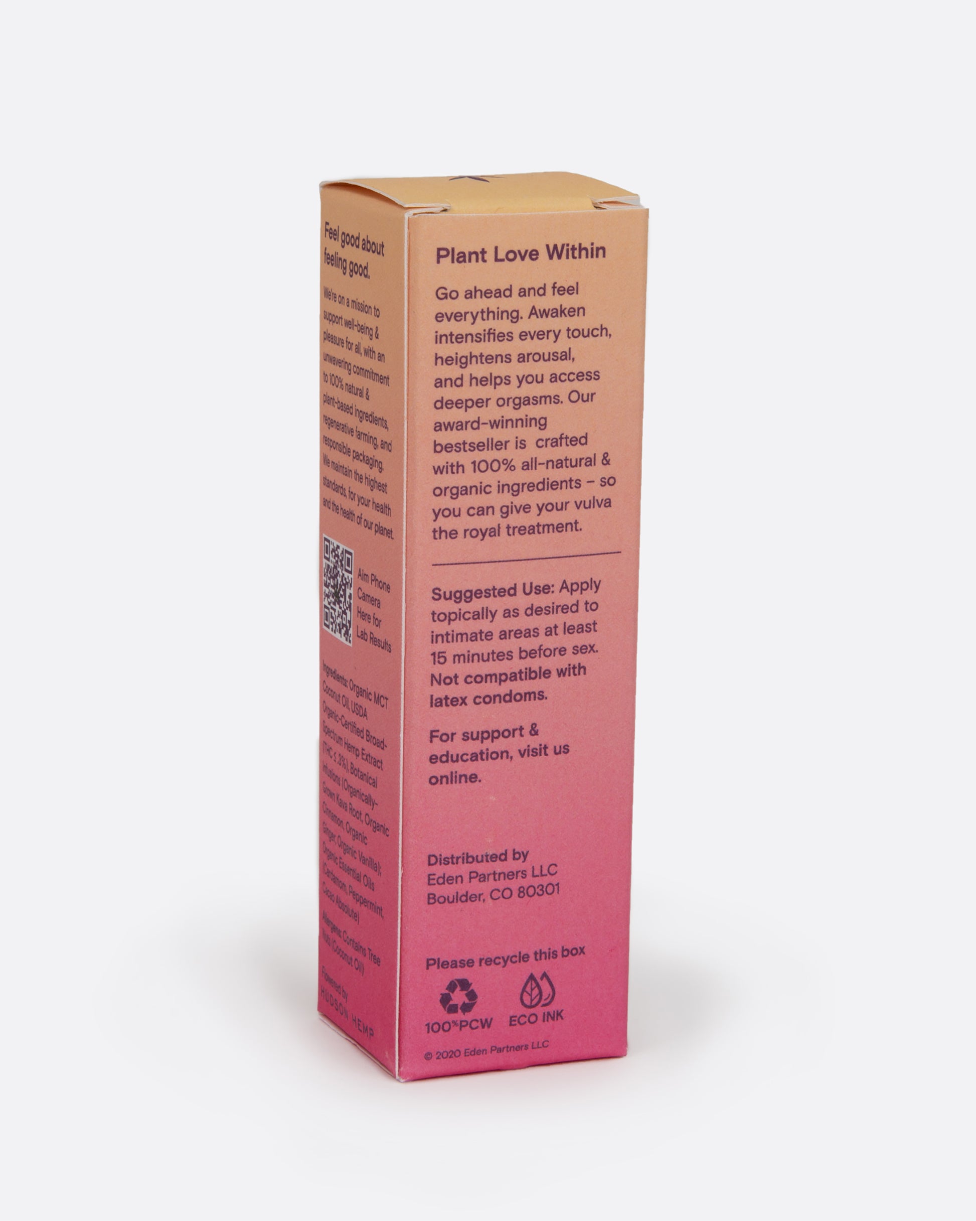 Back side of the Foria CBD Awaken Arousal Oil box.