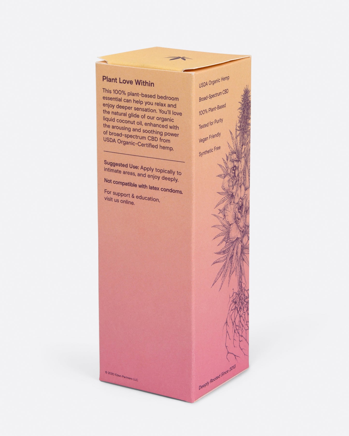 Back side of the Foria CBD Intimacy Sex Oil box.