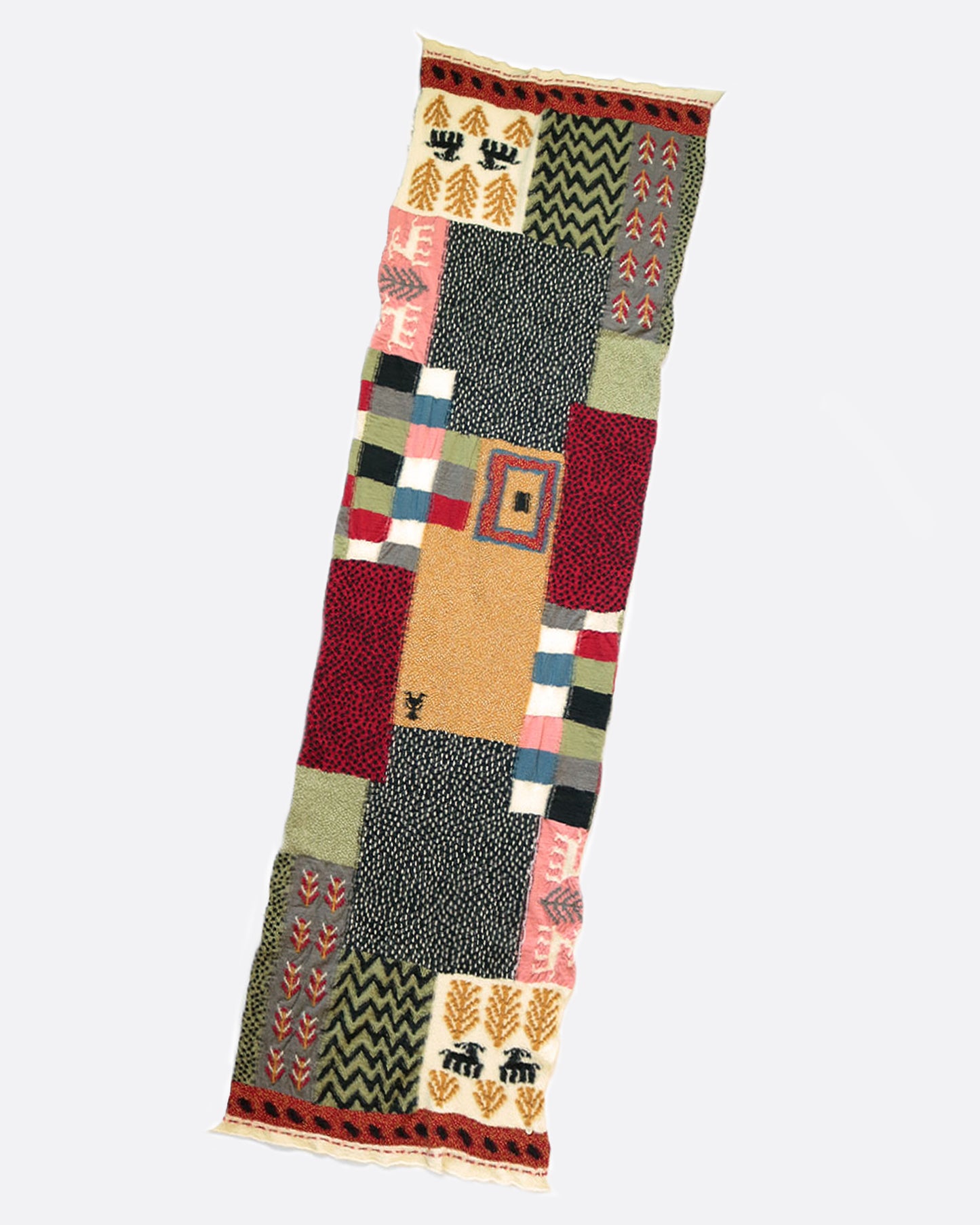 Inspired by different patterns found in gabbeh carpets, this time in shades of green, red and mustard.