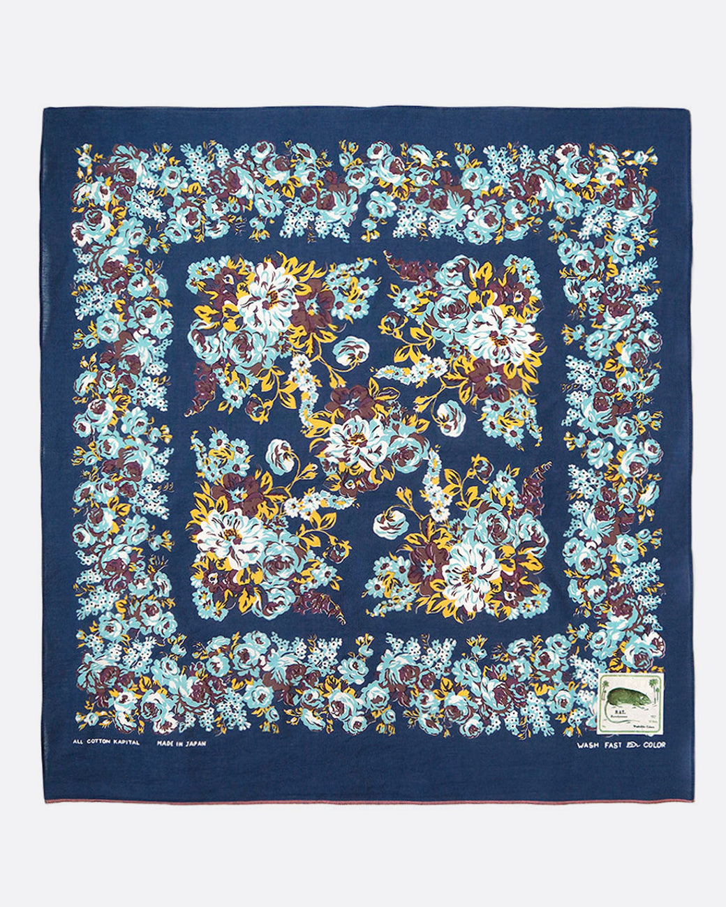 A navy bandana with floral motif.