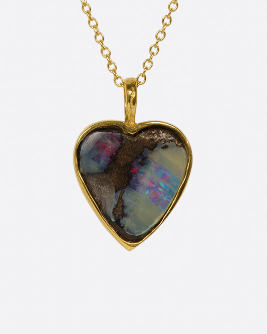 A heart shaped Australian opal pendant with loads of flash.