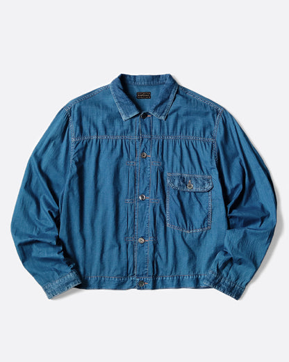Indigo gauze jacket, front view of the jacket