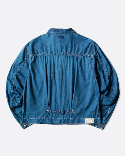 Indigo gauze jacket, back view of the jacket