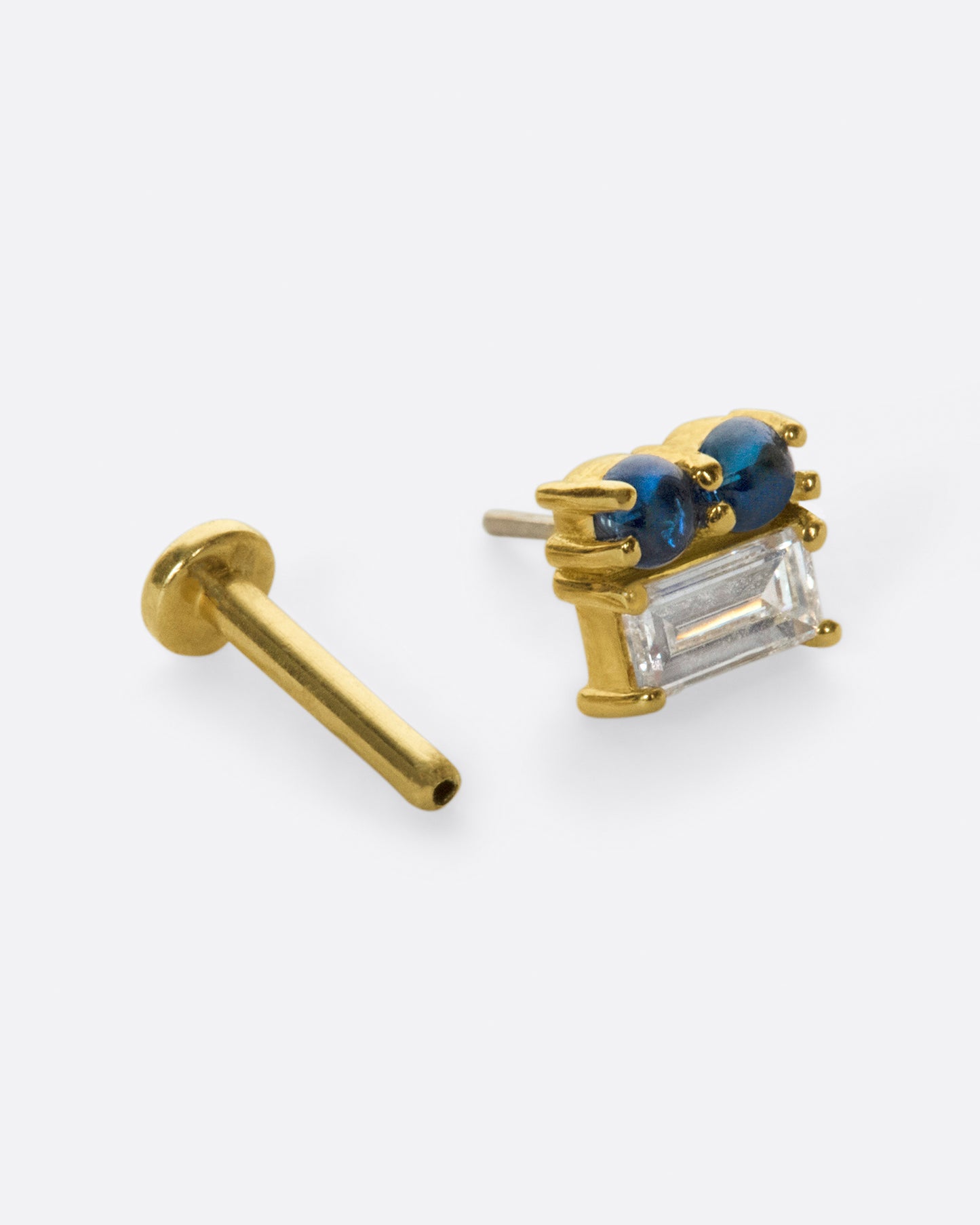 Sapphire Square Cluster Threadless Earring