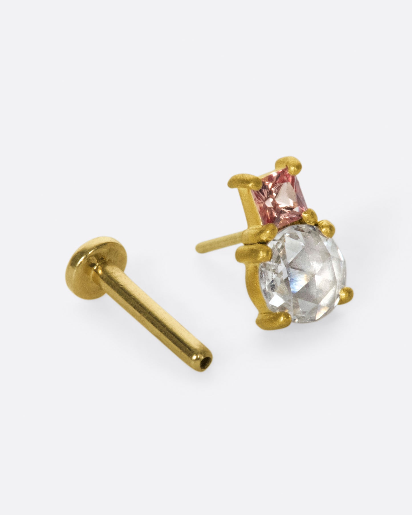 Peach Sapphire Duo Threadless Earring