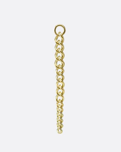 Yellow gold graduated chain dangle charm, front view of the chain