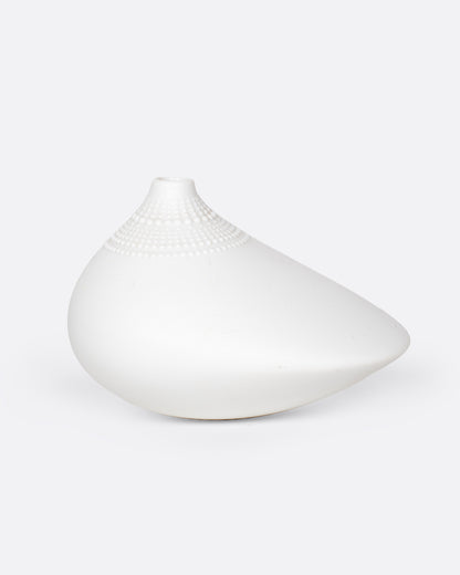 Vintage white porcelain bud vase, side view