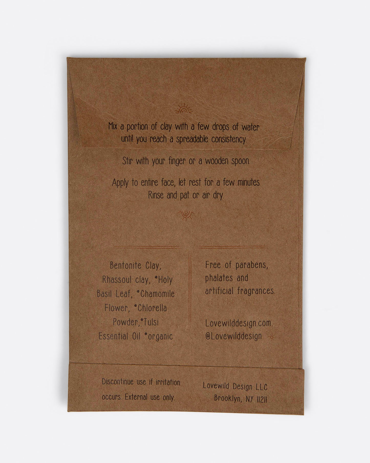 The back side of the kraft paper envelope packing of the Deep Pore Cleansing Face Mask.