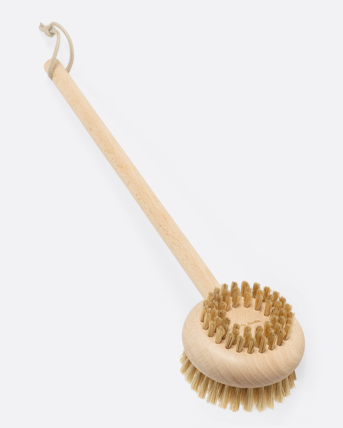 A round beechwood body brush with bristles on both sides, shown from the side.