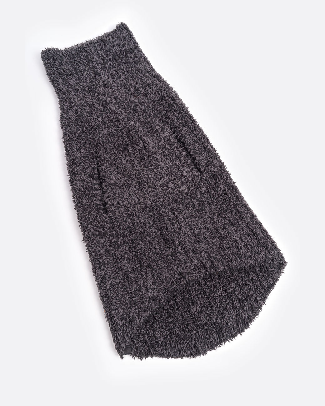 Gray dog sweater, shown laying flat.