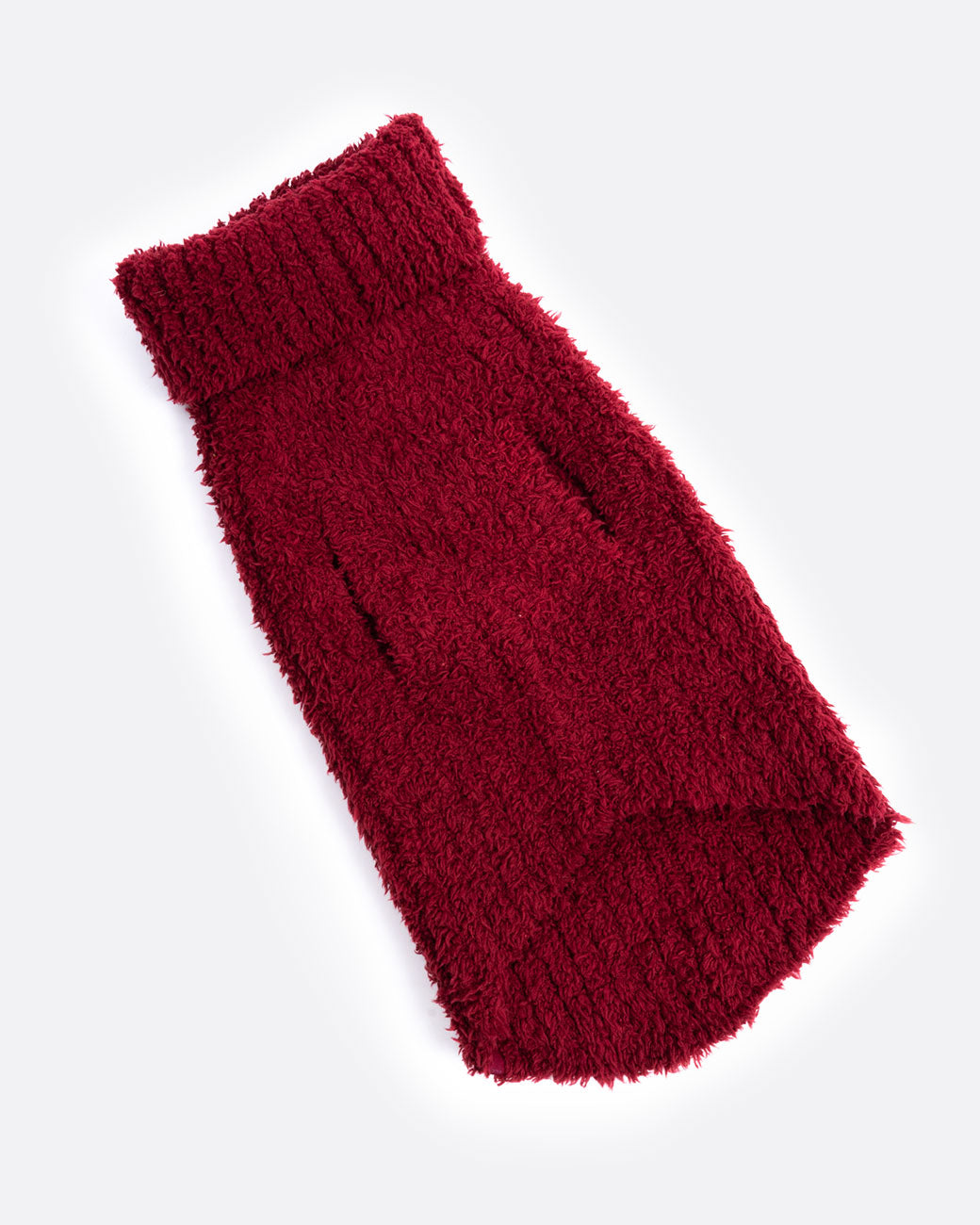 Cranberry dog sweater, shown laying flat.