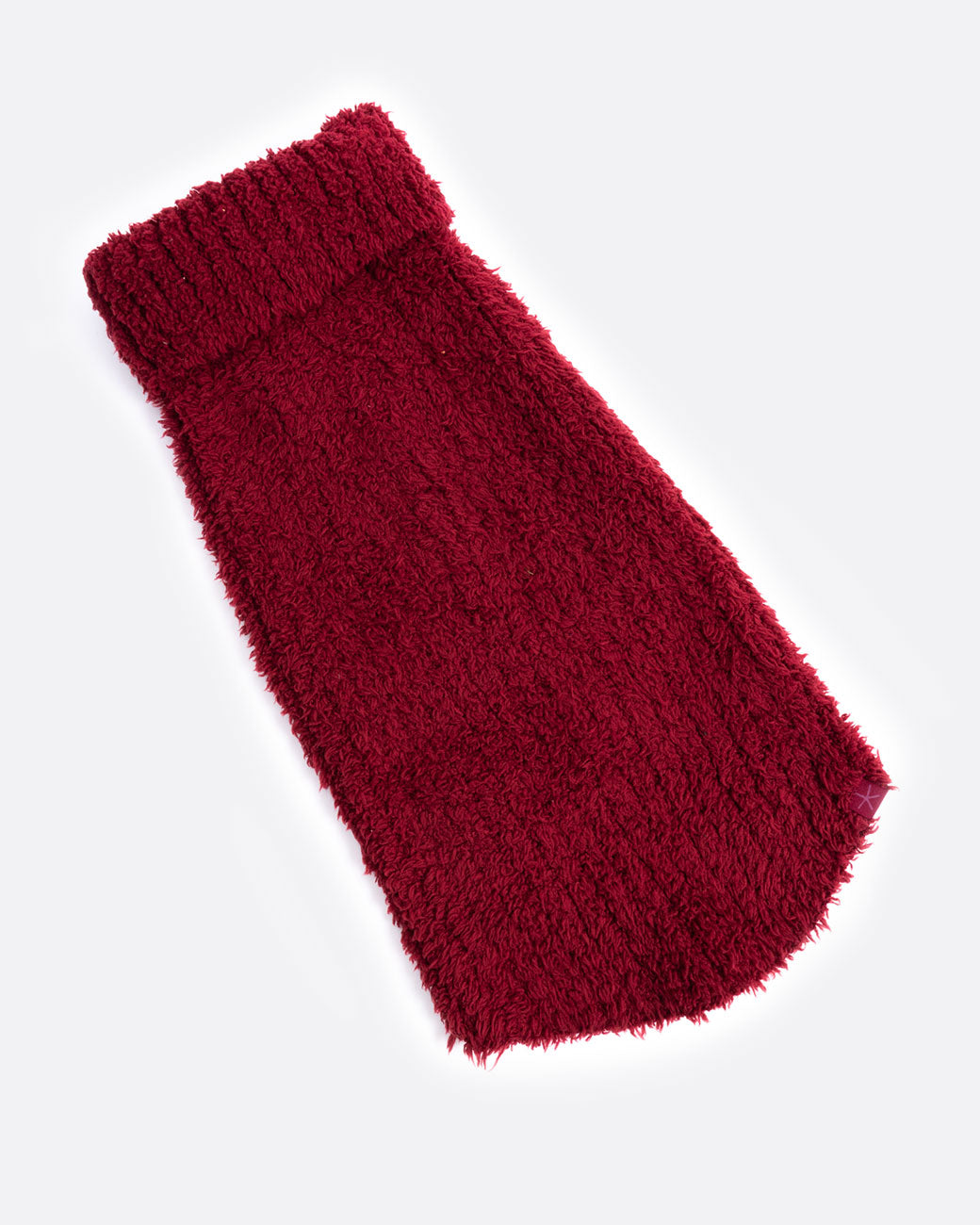 Cranberry dog sweater, shown laying flat.