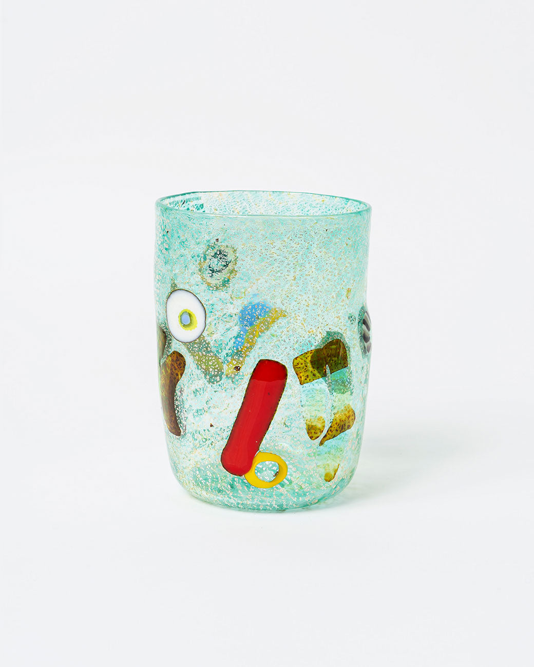 Green hand blown murano glass cup, shown from the front.