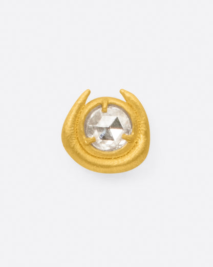 Yellow gold rose-cut diamond stud earrings, close view of one stud