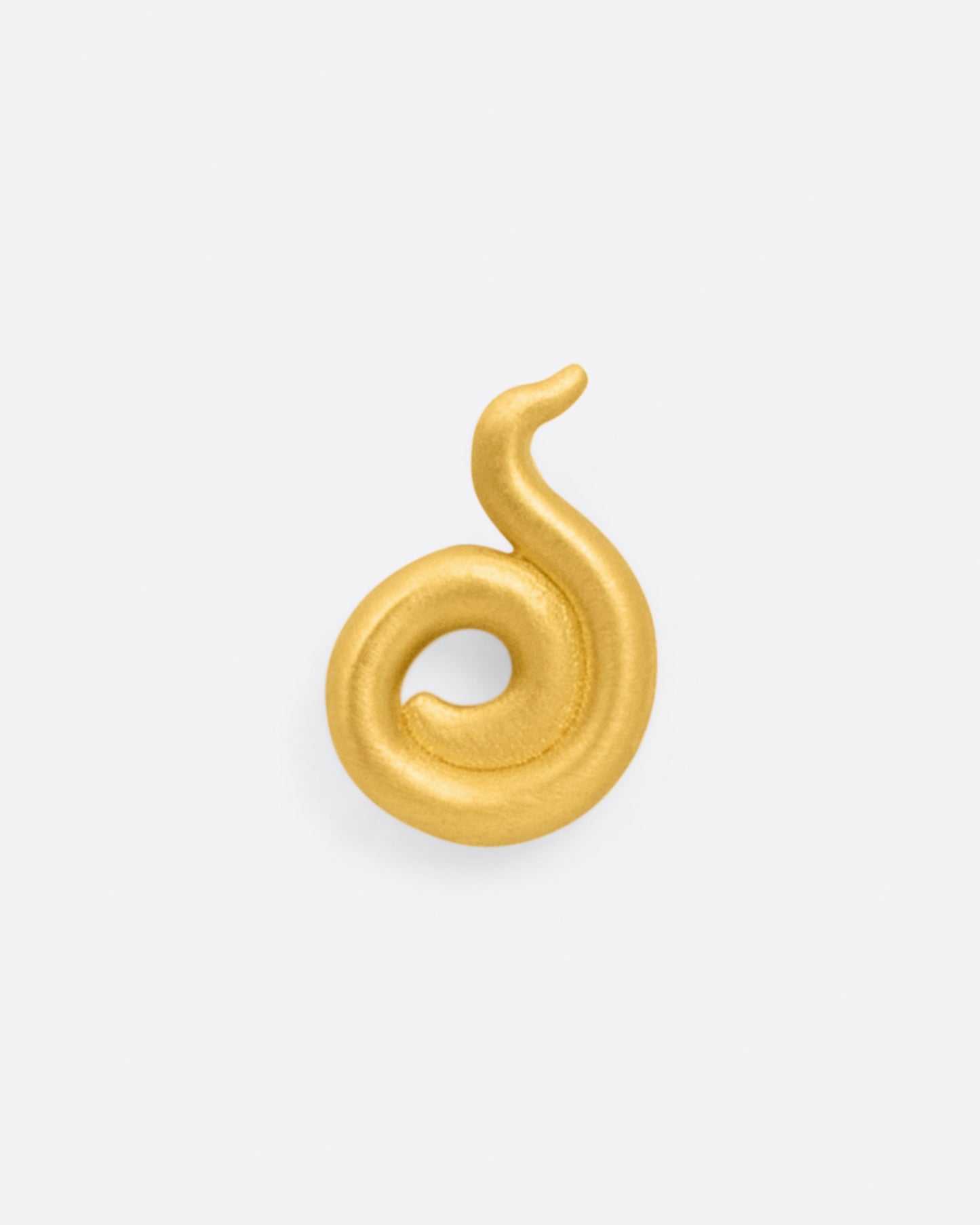 A coiled 22k yellow gold stud earring, shown from the front.