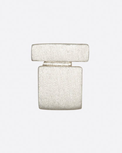 Lori Leven Square on a Bar stud earring in silver, a brushed square hanging below a short bar